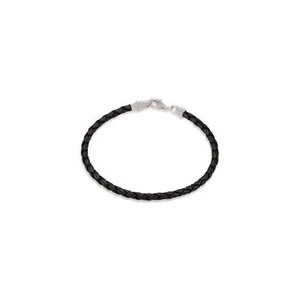 Sterling Silver Black Leather Braided Kera Bracelet 7.5" - Picture 1 of 1