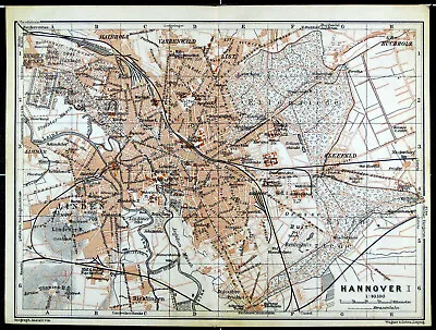 HANNOVER, Alter Farbiger Stadtplan, Datiert 1911 • 15€