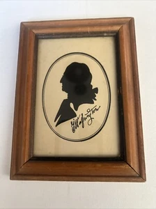 Framed Silhouette Bust Print Art George Washington w Signature Framed 4.5 By 5.5 - Picture 1 of 4