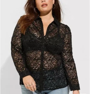 NWT Torrid Chenille Lace Long Sleeve Button Up Blouse Tunic Black Sz 2X 18-20 - Picture 1 of 11