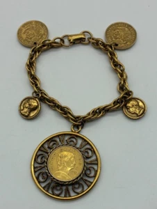 vintage late 50s/60s Coro coin charm bracelet gold tone - Picture 1 of 8