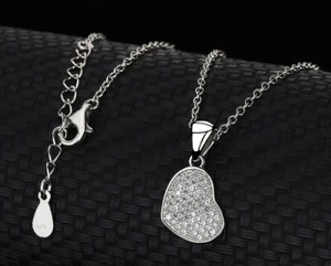 Damen Halskette Herz Liebe echt Strass 925er Silber Sterling Zirkonia Frauen - Bild 1 von 7