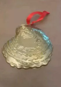 Metropolitan Museum of Art Metal Seashell Ornament on Red Ribbon - Picture 1 of 3