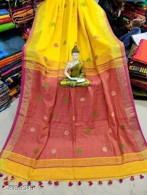 Sari de algodón Khadi para mujer con pieza de blusa separada Foto 1 de 1