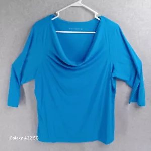 Susan Graver Stretch Liquid Knit Woman's Size L Blue Tunic Top Blouse - Picture 1 of 10