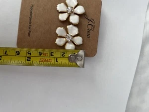 J Crew White Clear Crystal Floral Flower Statement Stud Enamel Gold Earrings🌸 - Picture 1 of 11