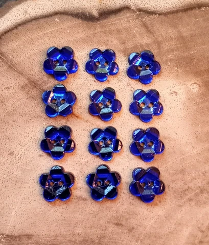 *12*  Vauxhall ART DECO 1930'S Glass Mirror Back Buttons~ COBALT BLUE FLOWER~8mm Cover