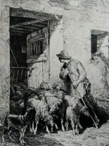 Charles Emile Jacque La sortie du troupeau eau-forte 1897 tirage 525 exempl - Picture 1 of 8