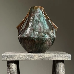 Antique 1925 School of Fulper Two Handled Glazed Ceramic Vase by Charles Kleve - Picture 1 of 10
