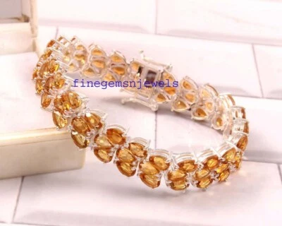 Brazalete de plata de ley 925 con piedras preciosas de corte pera citrino natural para mujer #779 Foto 1 de 4