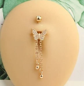 1Ct Round Lab-Created Diamond Butterfly Navel Belly Button 14KYellow Gold Plated - Picture 1 of 7