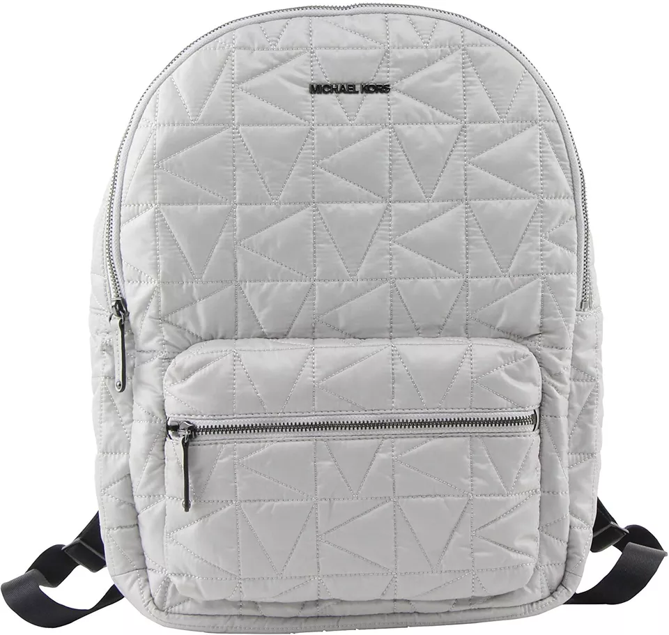 Michael Kors Winnie Large Quilted Nylon Backpack Tablet Bag Aluminum Grey