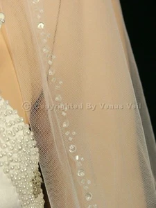 1T Ivory Wedding Bridal Fingertip Length Beaded Edge Veil - Picture 1 of 4