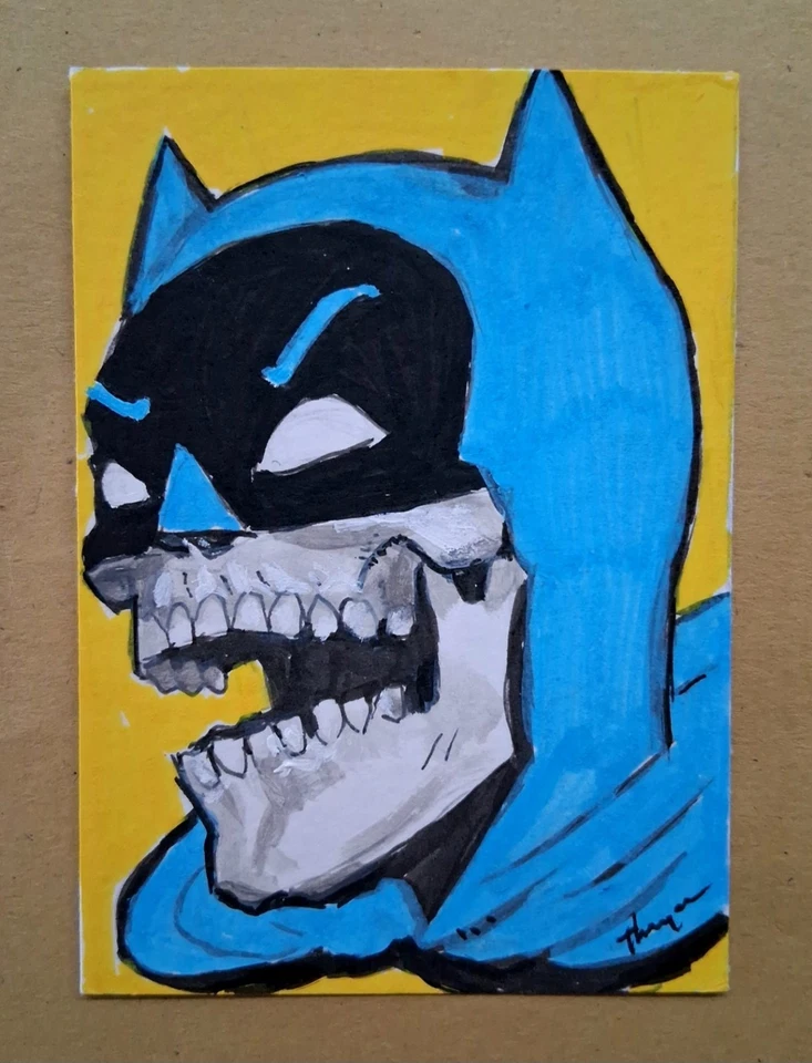 ACEO Batman 66 Americana ÚNICO Arte Thayer Calavera Arte Outsider Foto 1 de 1