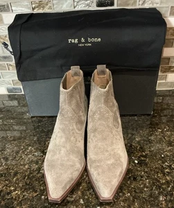 Rag & Bone Westin Taupe Suede Studded Boot Size 39.5/9.5 Pointed Toe Low Heel - Picture 1 of 10