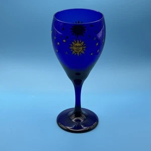 Vintage Libbey Celestial Goblet Wine Glass SUN MOON STARS Cobalt Blue - Picture 1 of 6