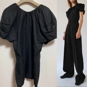 Celine Phoebe Philo 2018 Puff Sleeve Linen Rayon Top Balck - Picture 1 of 13