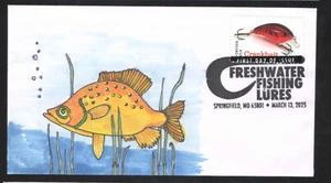 US FDC 2025 Fishing Lures Color Artwork Cachet Hand-painted by Ardis Quick - Picture 1 of 1