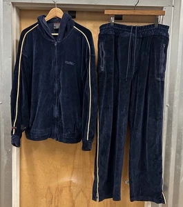 VTG FUBU Velour Track Suit Mens XL Blue 2 Piece Set Jacket Pants Hip Hop 90s - Picture 1 of 14