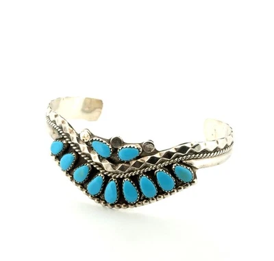 7” Sleeping Beauty Turquoise Native American 925 Sterling Silver Cuff Bracelet - Image 1 of 4