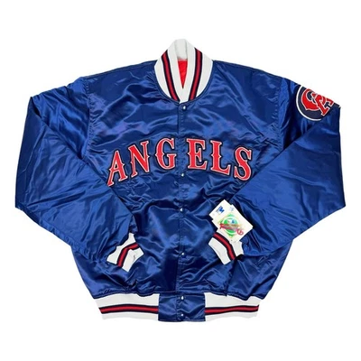 Chaqueta de bombardero de satén grande de colección rara nueva con etiquetas MLB California Angels Starter para hombre Foto 1 de 4