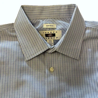 Camisa de vestir Joseph Abboud para hombre 16,5 32/33 azul blanco a cuadros algodón manga larga Foto 1 de 4