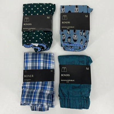 批量 4 件 Banana Republic 拳击手 男式 M 码 蓝色 绿色 100% 棉 全新 全新带标签 — 第 1/4 张图片