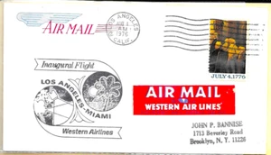 Cubierta Western Airlines 1st Flt, LAX-MIA 8/1/1976, Etiqueta Decorativa - Imagen 1 de 1