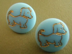 2 Small Vintage Blue Glass Puppy Dog Buttons 13mm shank sew collect jewelry - Picture 1 of 2