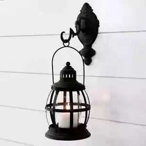 Iron Garden/Patio Candle Lantern - Hanging Antiqued Black-7.25'' x 12''H - Picture 1 of 1