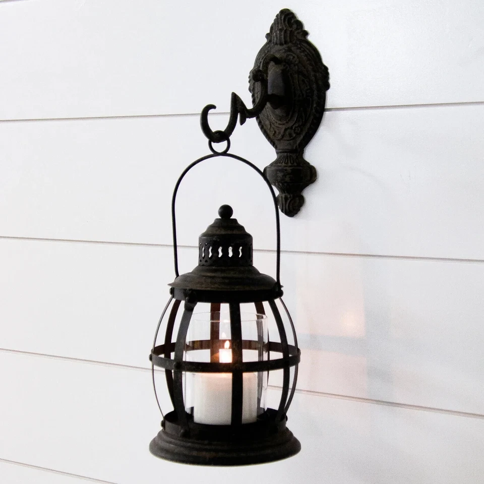 Iron Garden/Patio Candle Lantern - Hanging Antiqued Black-7.25'' x 12''H - Image 1 of 1
