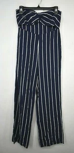 Bardot Junior Girls Blue Straight Leg Striped Twist-Front Sleeveless Jumpsuit 16 - Picture 1 of 8