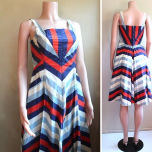Nautical Dress Maeve Anthropologie 6 S Cotton Stripe Sleeveless Red White Blue - Picture 1 of 12