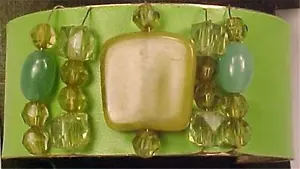 Chartreuse Cuff Bracelet Green Tan Aqua Beads Ashley Stewart Mint On Card - Picture 1 of 4