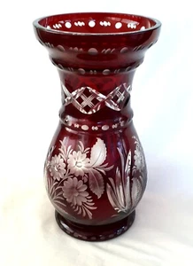 Vintage Egermann Czechoslovakia Ruby cut to Clear crystal vase 11.25 inches  - Picture 1 of 12
