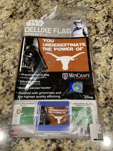 UT University Of Texas Longhorns Star Wars Darth Vader Wincraft Flag NEW Opened Cover
