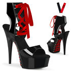 Sandales plate-forme corset à lacets noir rouge 6"