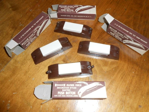 4 Vintage NOS Leviton Brown Bakelite Electric Door Bell Push Button art Deco Cover