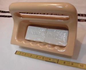 Vintage *Light Brown* Ceramic…Extra Wide Recessed Soap Dish with Grab Bar "NOS" - Picture 1 of 12