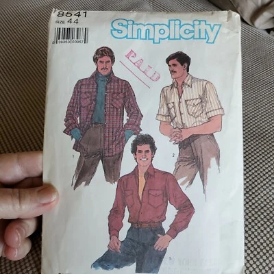 Vnt Sewing Pattern Simplicity 8541 Men's Shirt Sz 44 Pockets Long & Short Sleeve - Image 1 of 4