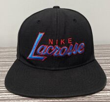 Nike Lacrosse Black Hat Cap Snapback Script One Size Center Swoosh Spell Out