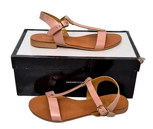 NINE WEST Womens Lovely Felix Nude Flats Strappy Buckle Sandals Shoes UK 3 - Picture 1 of 8