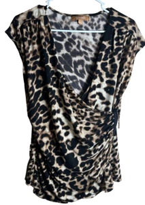 Ellen Tracy Women's Animal Print Wrap Style Top Side Zipper Sz. Large - Picture 1 of 4