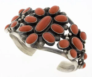 High Grade Mediterranean Coral Cluster Bracelet By Navajo Artist Tyler Brown - Picture 1 of 5