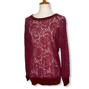 Umgee Pullover Maroon Lace Blouse Size Small 