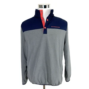 Southern Tide Herren Fleecepullover mittelgrau blau rosa Besatz Druckknopf - Bild 1 von 7