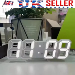 Digital 3D LED Large Wall Mounted Desk Alarm Clock 12/24 Hours Auto Brightness~ - Picture 1 of 10