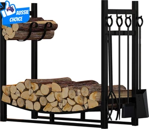 Fireplace Log Rack with Kindling Holder Firewood Storage Include 4 Tools - Picture 1 of 9