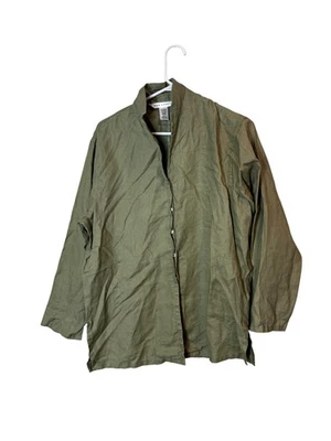 Chaqueta Max Studio Mujer Mediana Verde 100% Lino Cuello Mandarín Blusa Foto 1 de 4