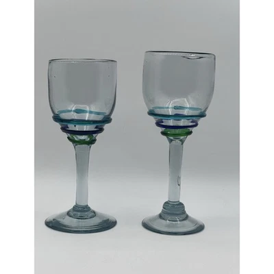 Juego de 4 anillos Pier 1 mexicanos soplados a mano copa de agua de vino azul cobalto verde azulado Foto 1 de 4